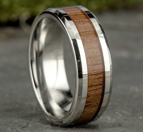 Benchmark Men's Wedding Bands 10 Men's Wedding Band. 8MM Cobalt Chrome with Rose Wood Inlay
