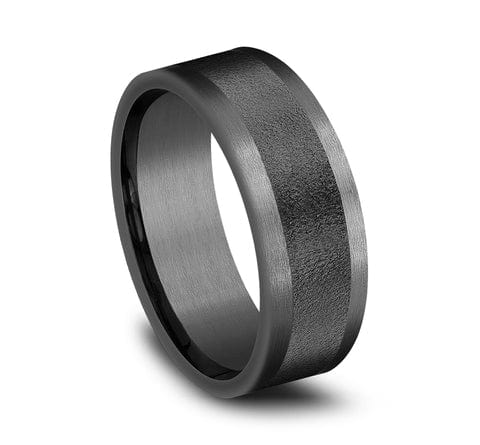 Benchmark Men's Wedding Bands 10 Men's Wedding Band, 8MM Darkened Tantalum Wire-Brushed Center