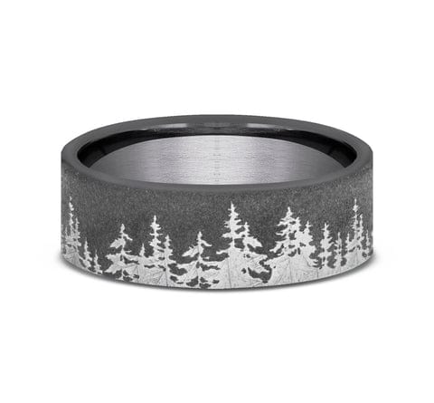 Benchmark Men's Wedding Bands 10 Men's Wedding Band, 8MM Darkened Tantalum with Treeline Pattern