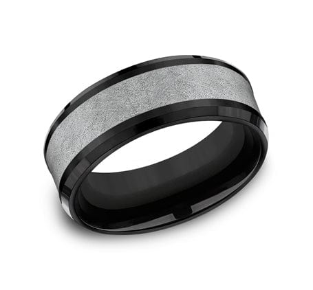 Benchmark Men's Wedding Bands 10 Men's Wedding Band, 8MM Grey Tantalum and Black Titanium