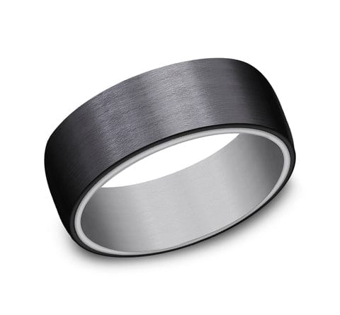 Benchmark Men's Wedding Bands 10 Men's Wedding Band, 8MM Grey Tantalum and Black Titanium Comfort Fit
