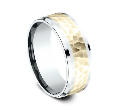 Benchmark Men's Wedding Bands 10 Men's Wedding Band, 8MM Hammered Two Toned