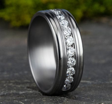 Benchmark Men's Wedding Bands 10 Men's Wedding Band, 8MM Tantalum with Lab Grown Diamonds