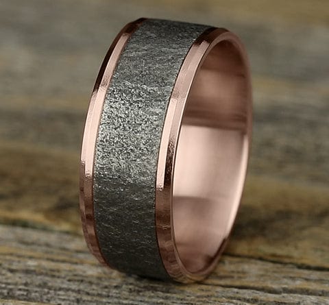 Benchmark Men's Wedding Bands 10 Men's Wedding Band, 9MM Textured Tantalum with 14K Rose Gold