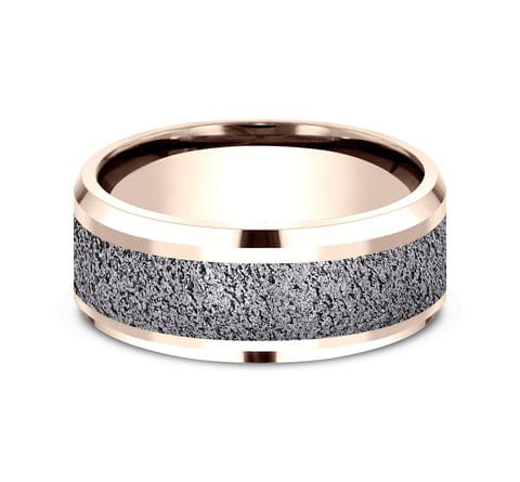 Benchmark Men's Wedding Bands 10 Men's Wedding Band, 9MM Textured Tantalum with 14K Rose Gold
