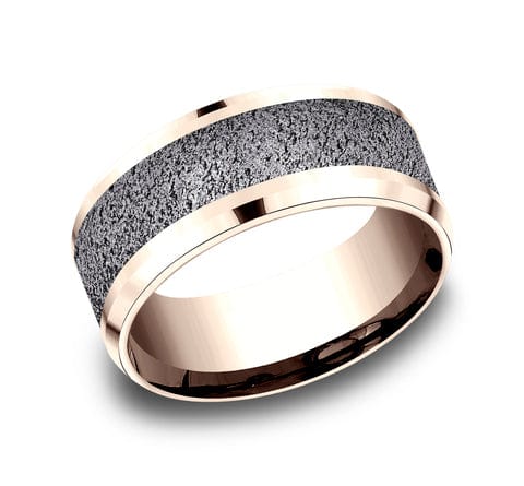 Benchmark Men's Wedding Bands 10 Men's Wedding Band, 9MM Textured Tantalum with 14K Rose Gold