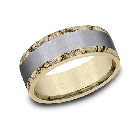 Benchmark Men's Wedding Bands 10 Men's Wedding Band, Satin Tantalum with Marbled 14K Yellow Gold