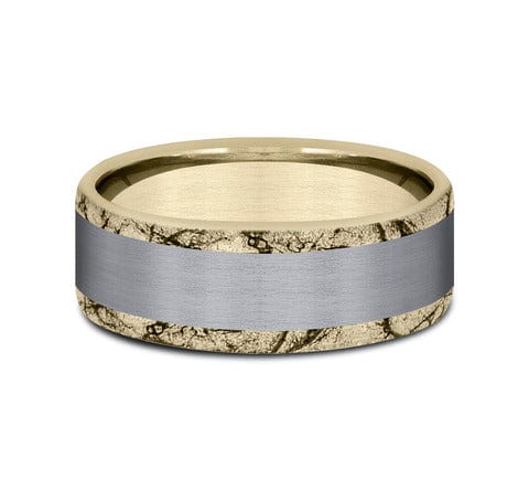 Benchmark Men's Wedding Bands 10 Men's Wedding Band, Satin Tantalum with Marbled 14K Yellow Gold