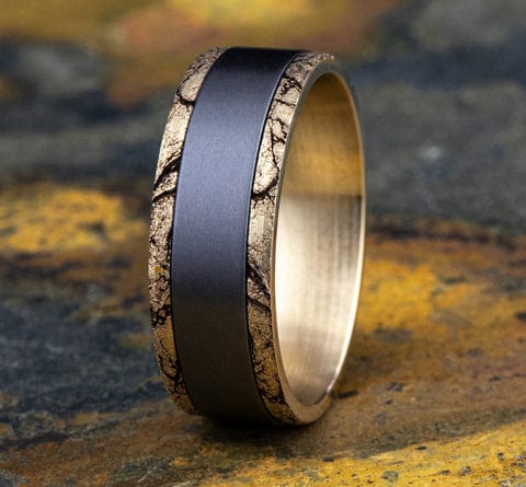 Benchmark Men's Wedding Bands 10 Men's Wedding Band, Satin Tantalum with Marbled 14K Yellow Gold