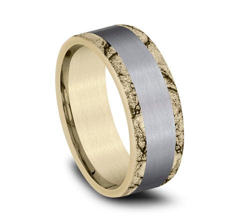 Benchmark Men's Wedding Bands 10 Men's Wedding Band, Satin Tantalum with Marbled 14K Yellow Gold