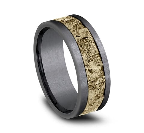 Benchmark Men's Wedding Bands 10 Men's Wedding Band, Tantalum and Textured 14K Yellow Gold