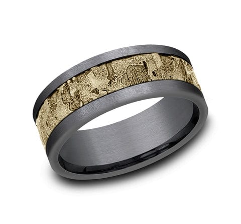 Benchmark Men's Wedding Bands 10 Men's Wedding Band, Tantalum and Textured 14K Yellow Gold