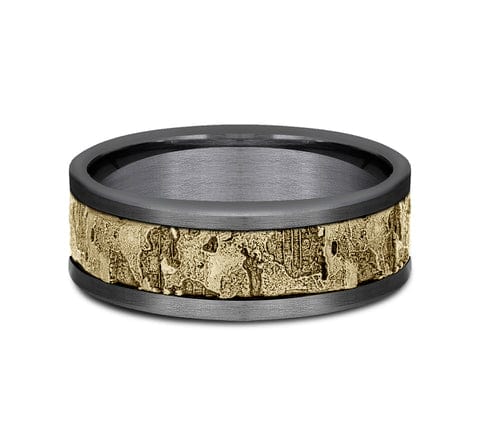 Benchmark Men's Wedding Bands 10 Men's Wedding Band, Tantalum and Textured 14K Yellow Gold