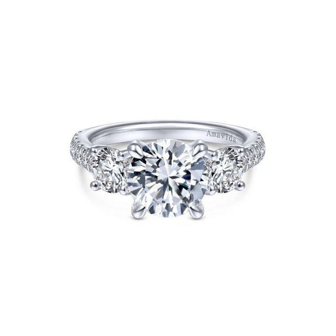 Gabriel & Co. Engagement Rings Mounting Only, 18K White Gold Round 3 Stone Diamond Engagement Ring