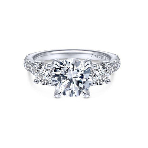 Gabriel & Co. Engagement Rings Mounting Only, 18K White Gold Round 3 Stone Diamond Engagement Ring
