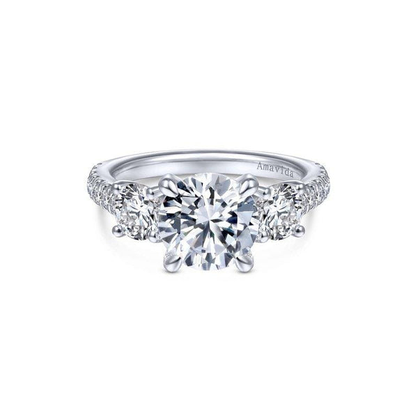 Gabriel & Co. Engagement Rings Mounting Only, 18K White Gold Round 3 Stone Diamond Engagement Ring