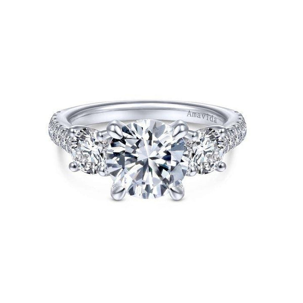 Gabriel & Co. Engagement Rings Mounting Only, 18K White Gold Round 3 Stone Diamond Engagement Ring