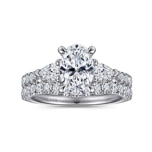 Gabriel & Co. Engagement Rings Mounting Only, White Gold Oval Three Stone Diamond Engagement Ring