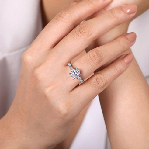 Gabriel & Co. Engagement Rings Mounting Only, White Gold Oval Three Stone Diamond Engagement Ring