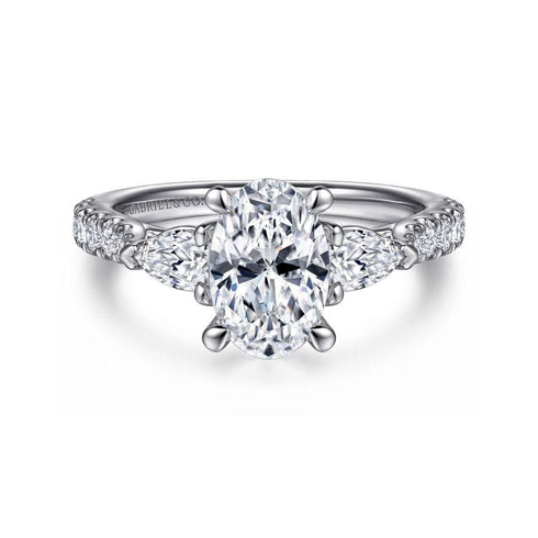 Gabriel & Co. Engagement Rings Mounting Only, White Gold Oval Three Stone Diamond Engagement Ring