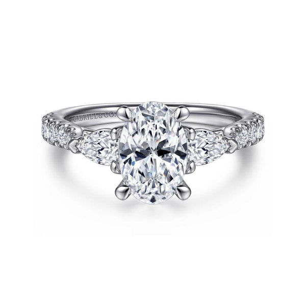 Gabriel & Co. Engagement Rings Mounting Only, White Gold Oval Three Stone Diamond Engagement Ring