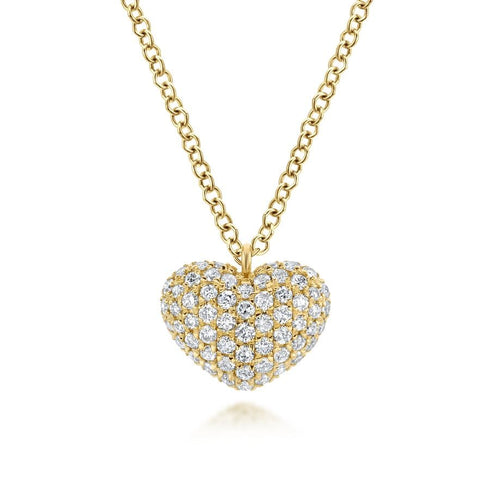 Gabriel & Co. Necklaces 14K Yellow Gold Pave Diamond Encrusted Heart Necklace
