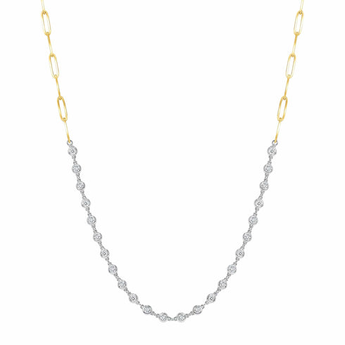 Rising Star Diamonds Necklaces 14K Two Toned Diamond Paper Clip Necklace