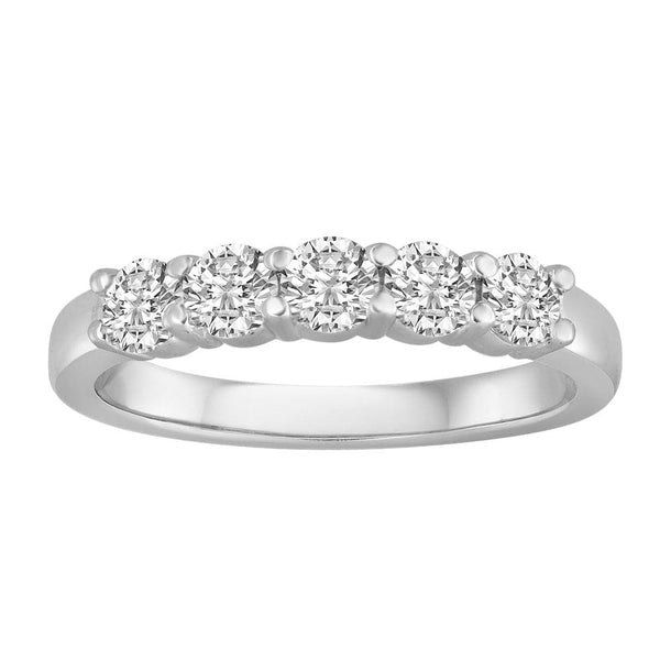Vimco Rings 7 5 Stone Diamond Anniversary Band in 14K White Gold, .75ct tdw